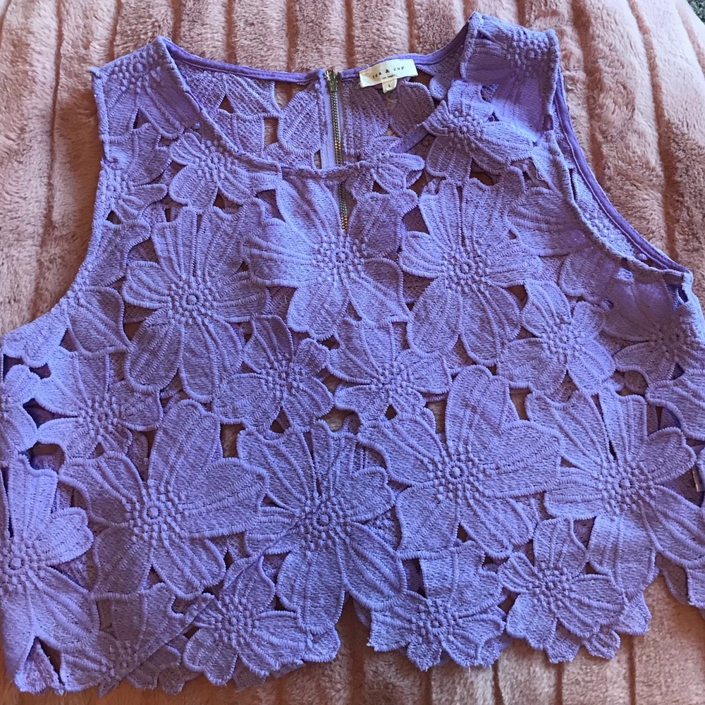 Purple Flower Lace Crop Top